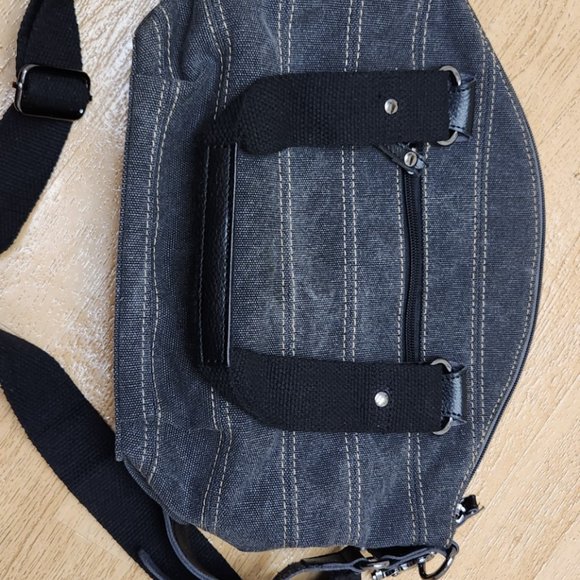 Women’s Canvas Tote Hobo Shoulder Bag Dark Grey and Black Striped Brand New - Picture 4 of 8